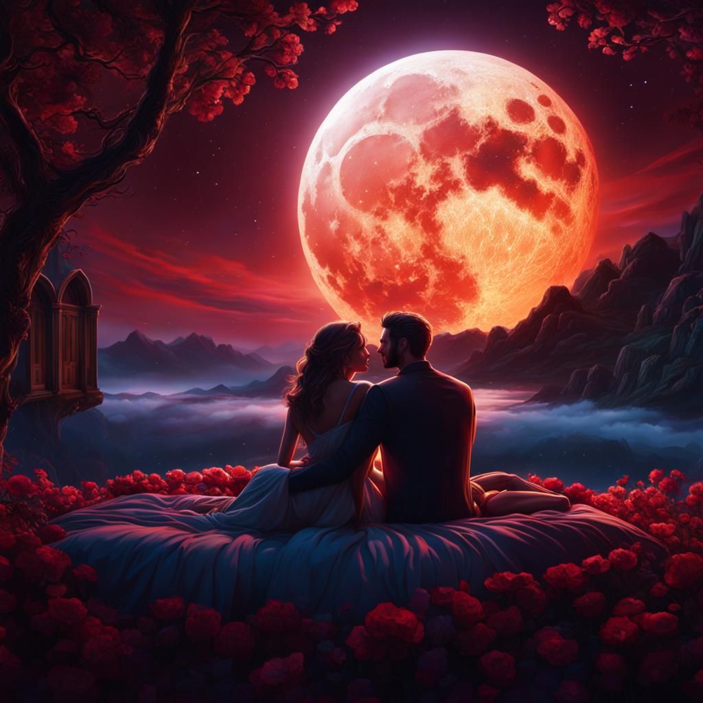 Passionate Couple Under Moonlit Starry Sky
