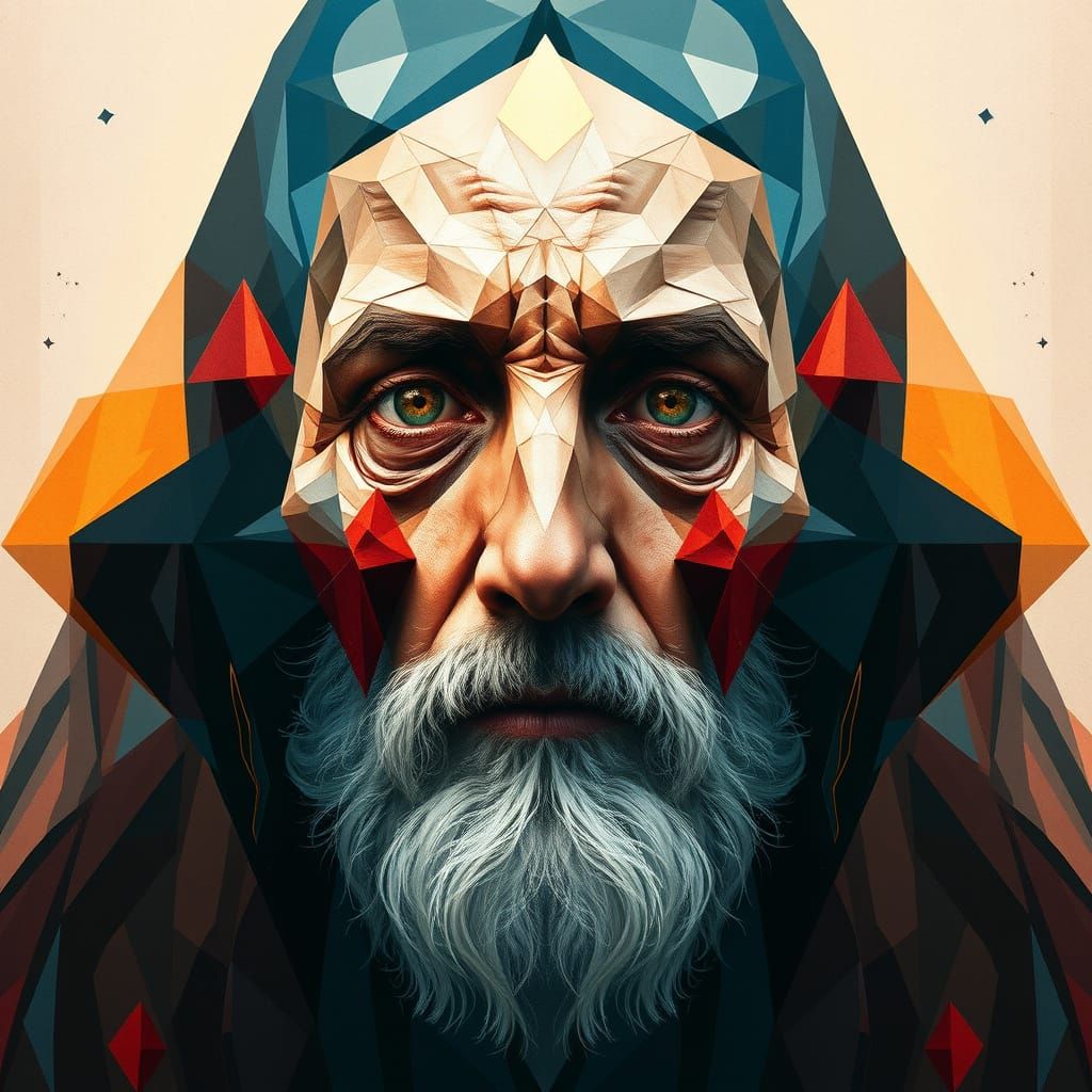 Cyberpunk Shaman Geometric Abstract Portrait