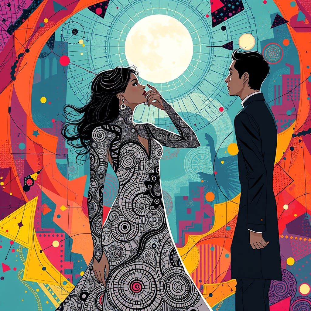 Jolene in Zentangle Patterns with Geometric Backdrop