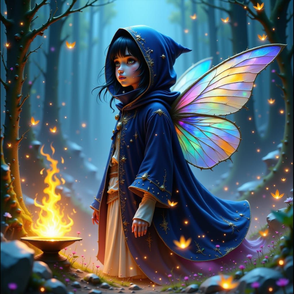 Mystical Firefly in Dreamy Snowglobe Scene