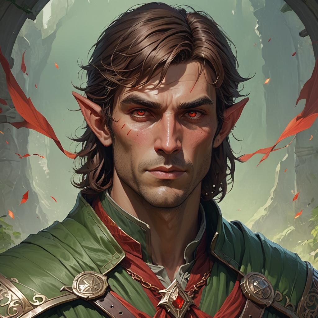 Young Half-Elf Sorcerer Portrait in Hyperdetailed Style