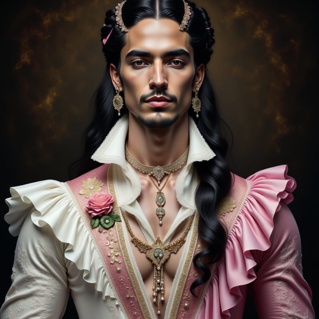 Elegant Arab Gentleman in Lavish Rococo Attire