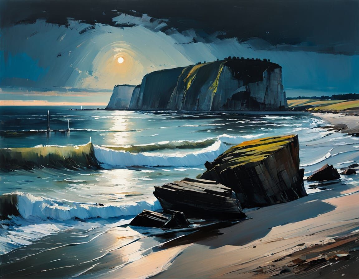 Ethereal Chalk Coast Landscape at Sunset