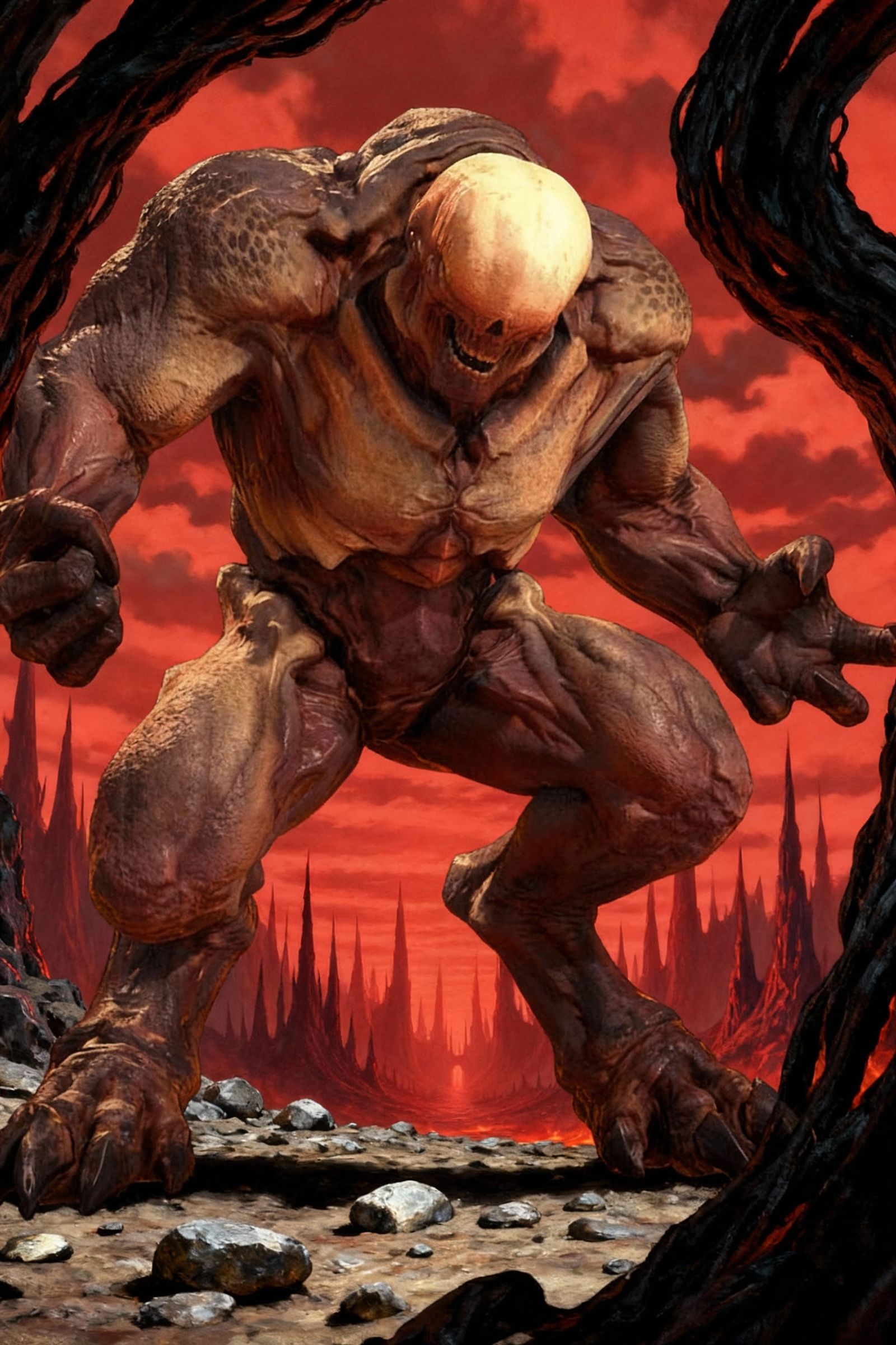 Demon Brute in Hellscape by Frank Frazetta Style