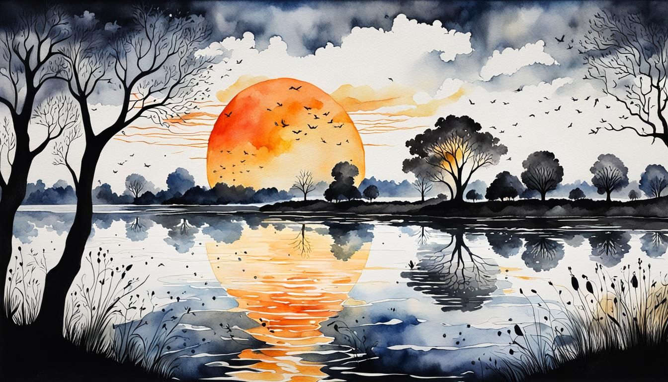 Surreal Sun-Eye Landscape in Watercolor Style