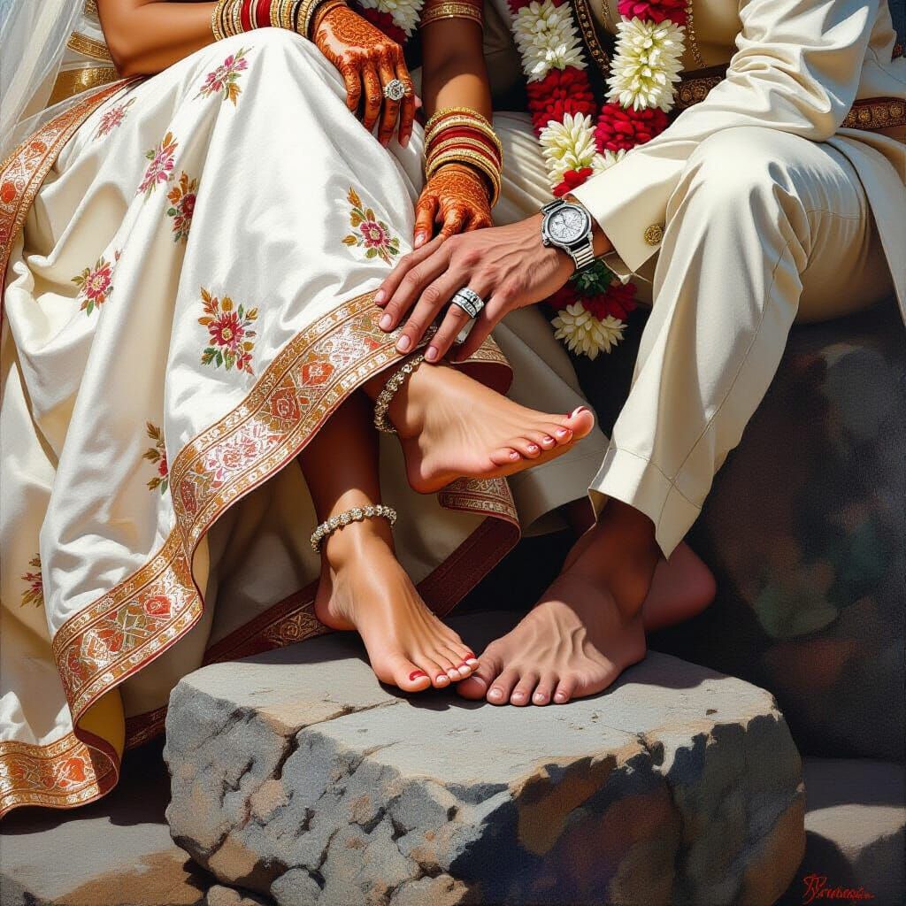 🥻💍 🦶 Indian marriage ritual as Bride Groom wears foot rin...