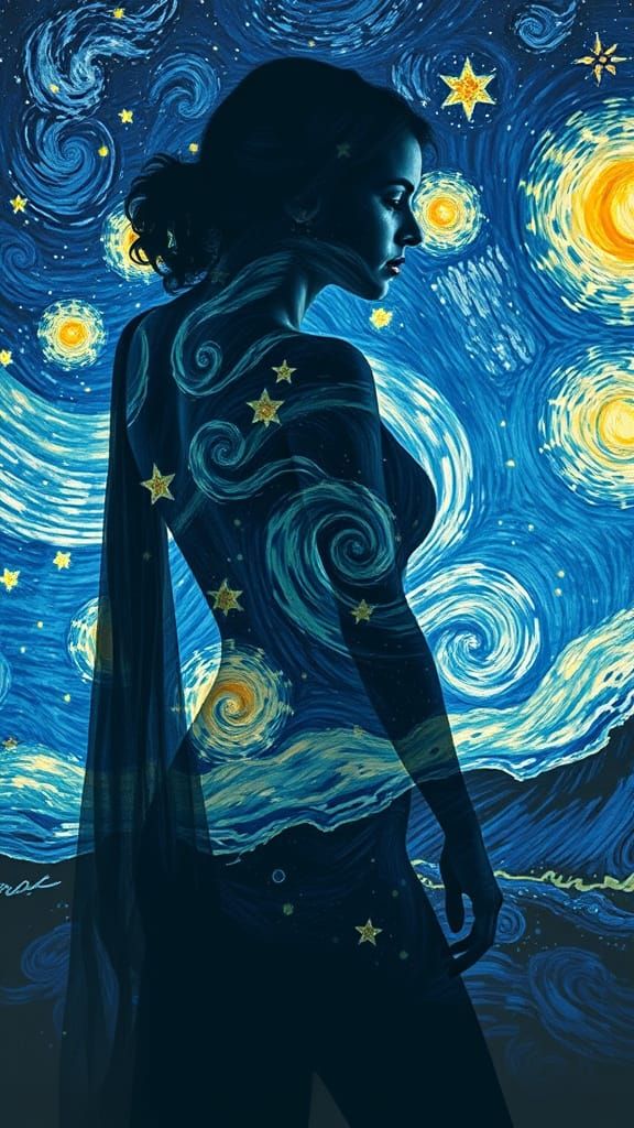 Woman in Swirling Starry Night Bodypaint
