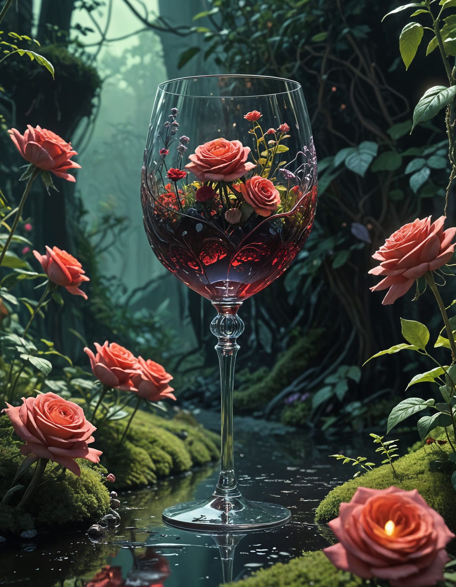 Enchanted Red Garden in a Wine Glass