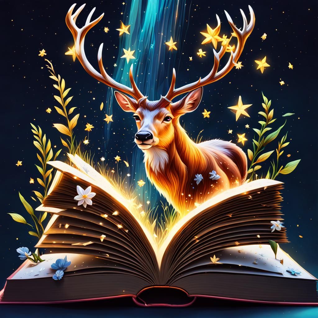 Fairies and Deer Emerging from a Book
