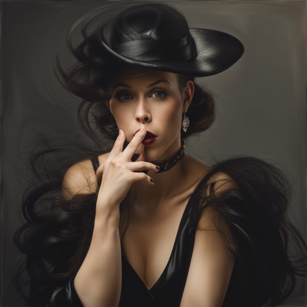 Lady in Black Dress Blowing a Kiss