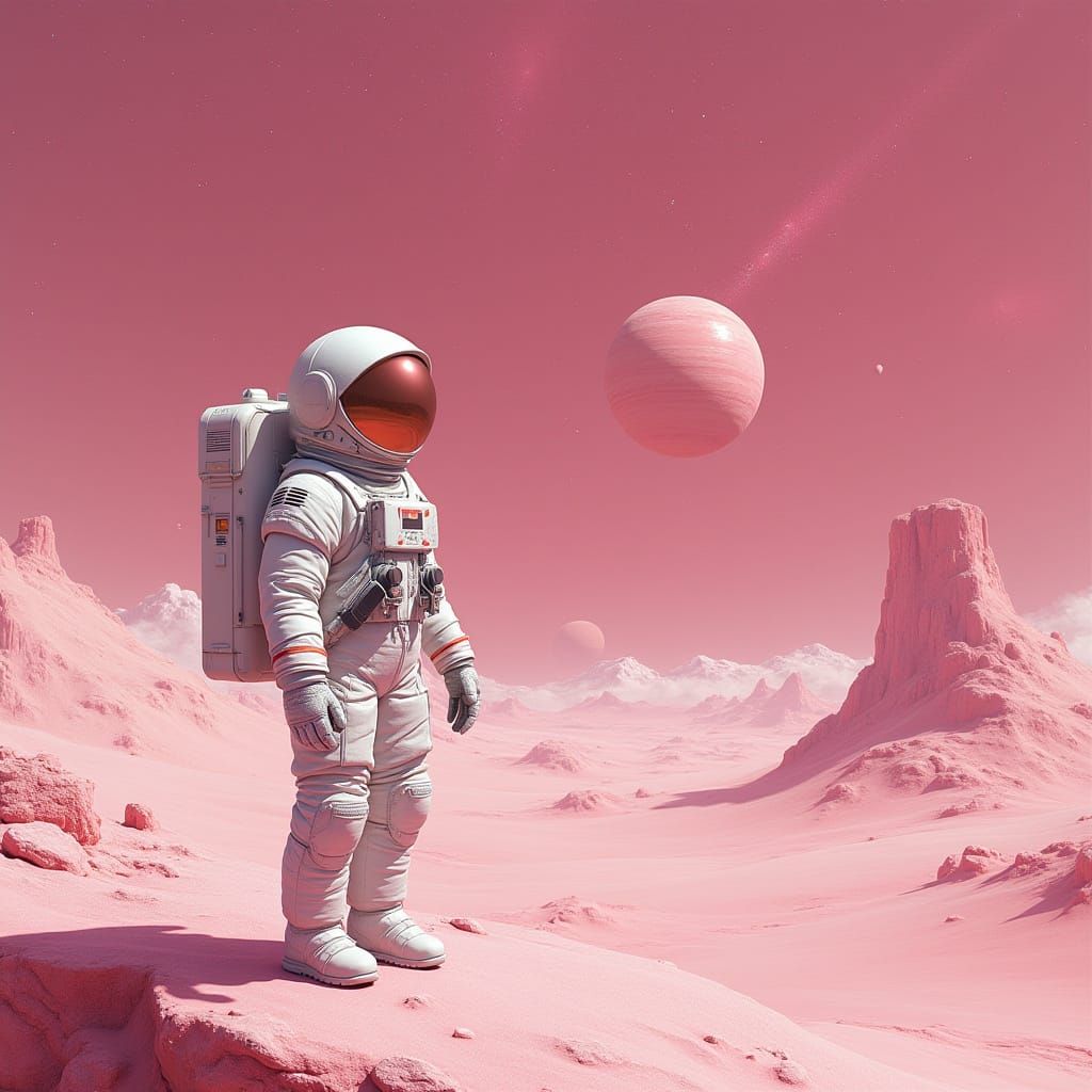 Astronaut in Pastel Galaxy Landscape