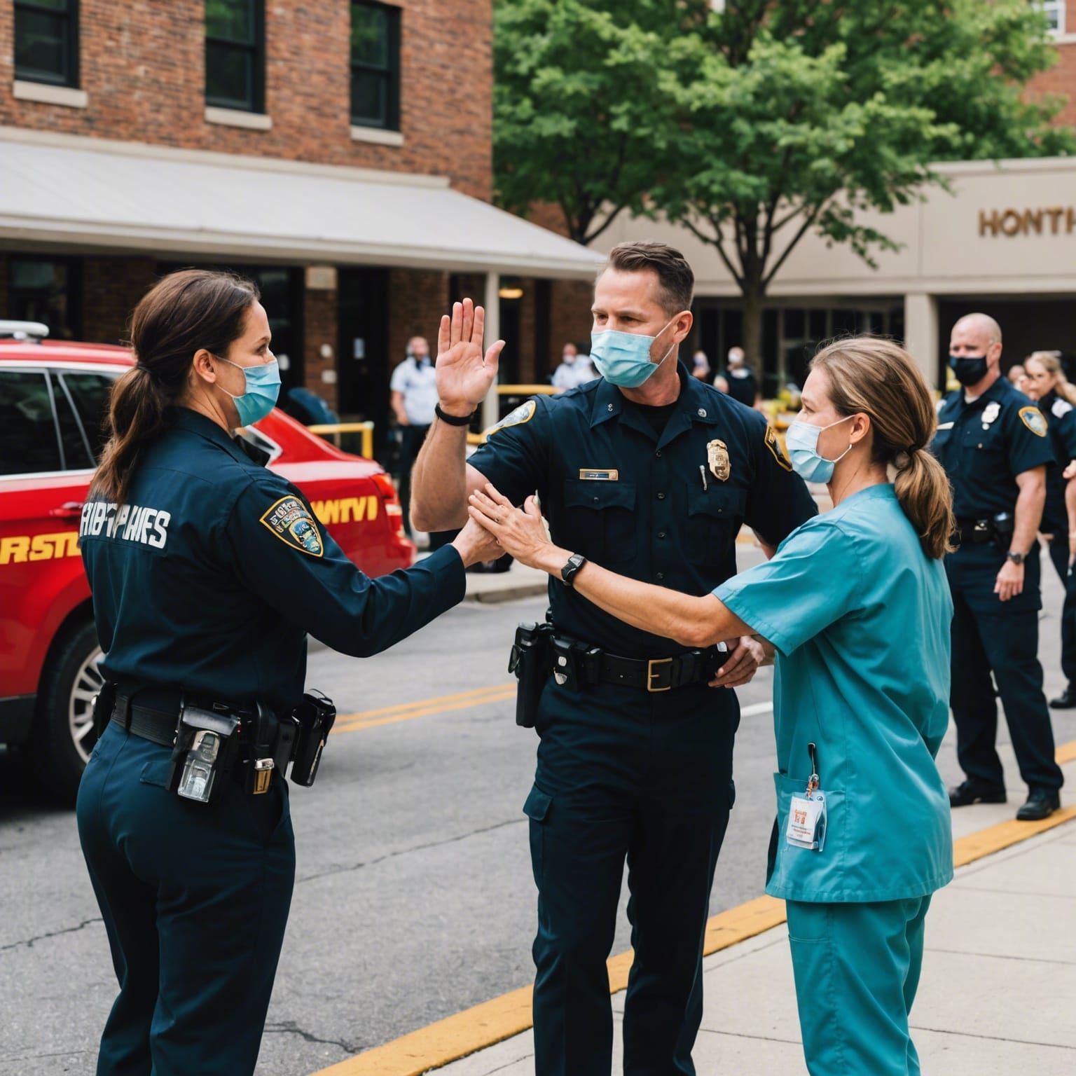 First Responders and Nurses High-Fiving