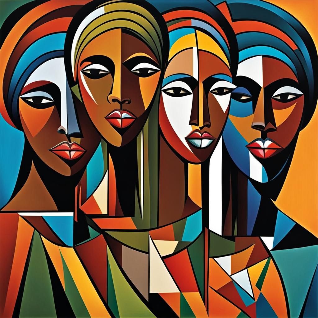 African Women in Market: Cubist Picasso Style
