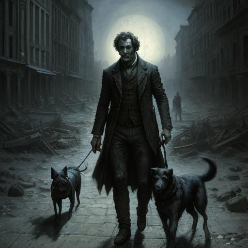 Boy and Dog in Dark Surreal Style