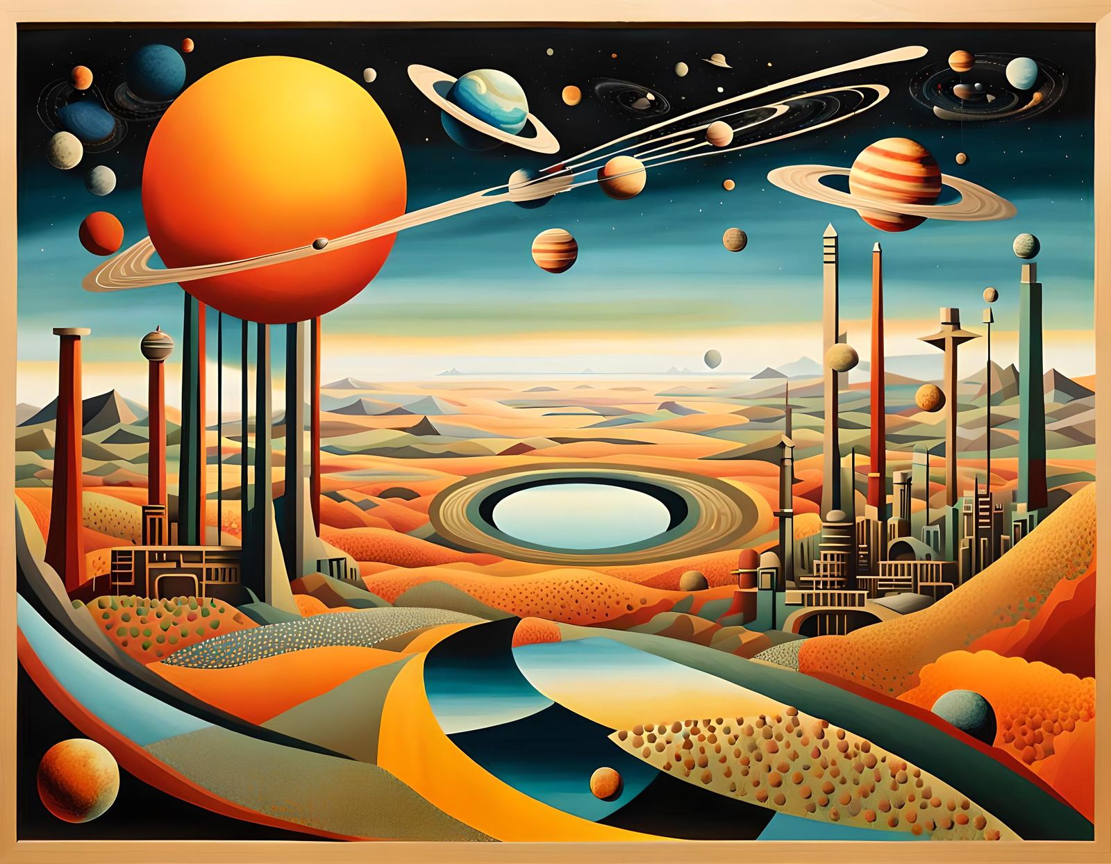 Surreal Industrial Landscape Mirrored Solar System, Digital ...