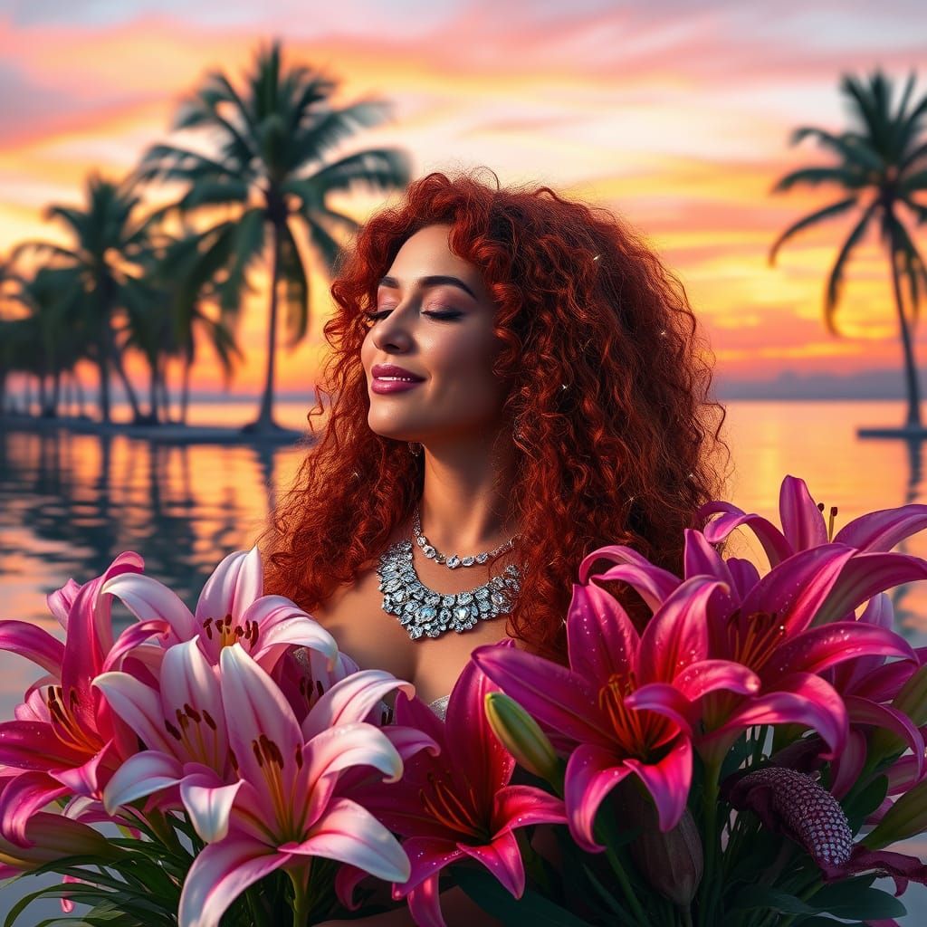 Woman with Lilies: Alphonse Mucha-Inspired Portrait