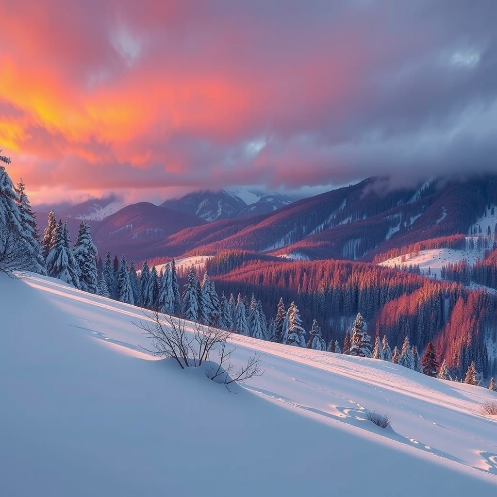Hyperrealistic Winter Landscape with Dramatic Lighting