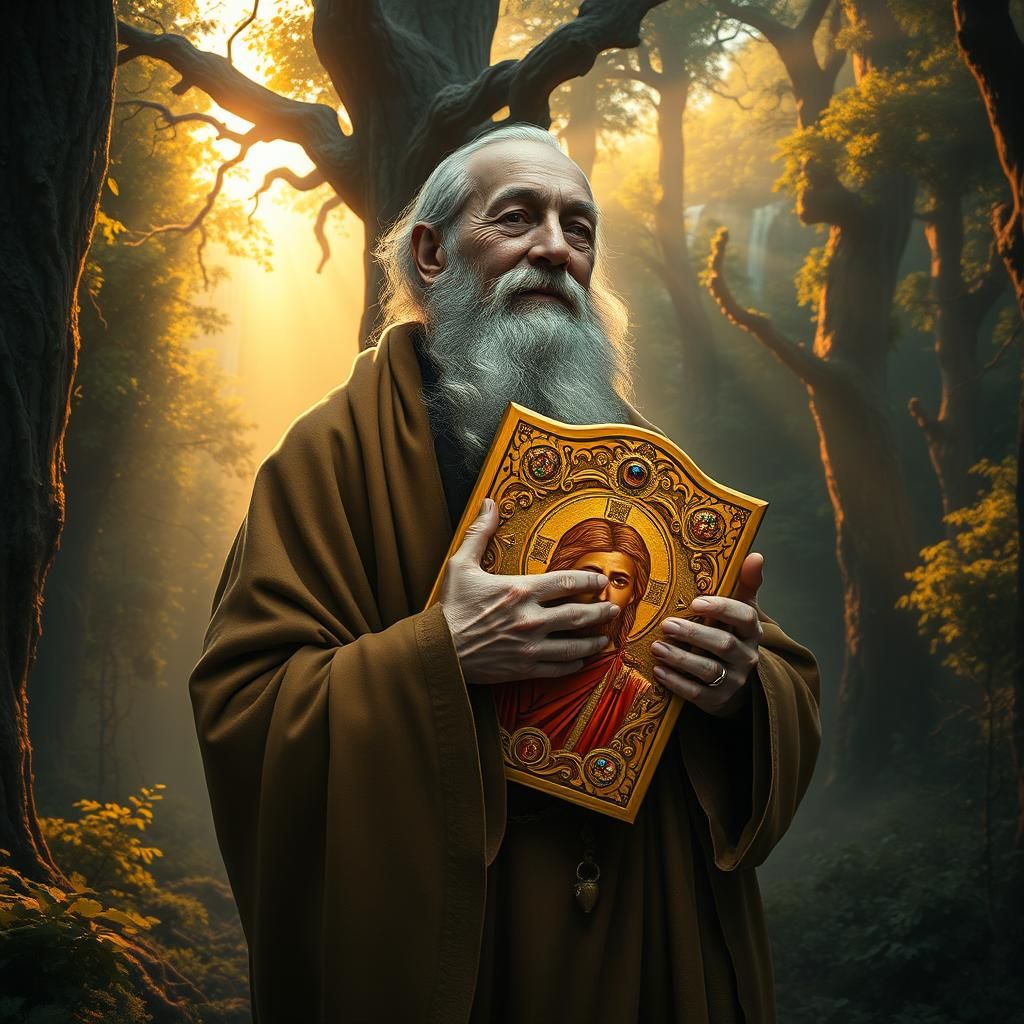 Blissful Monk in Mystical Forest: Matte Painting