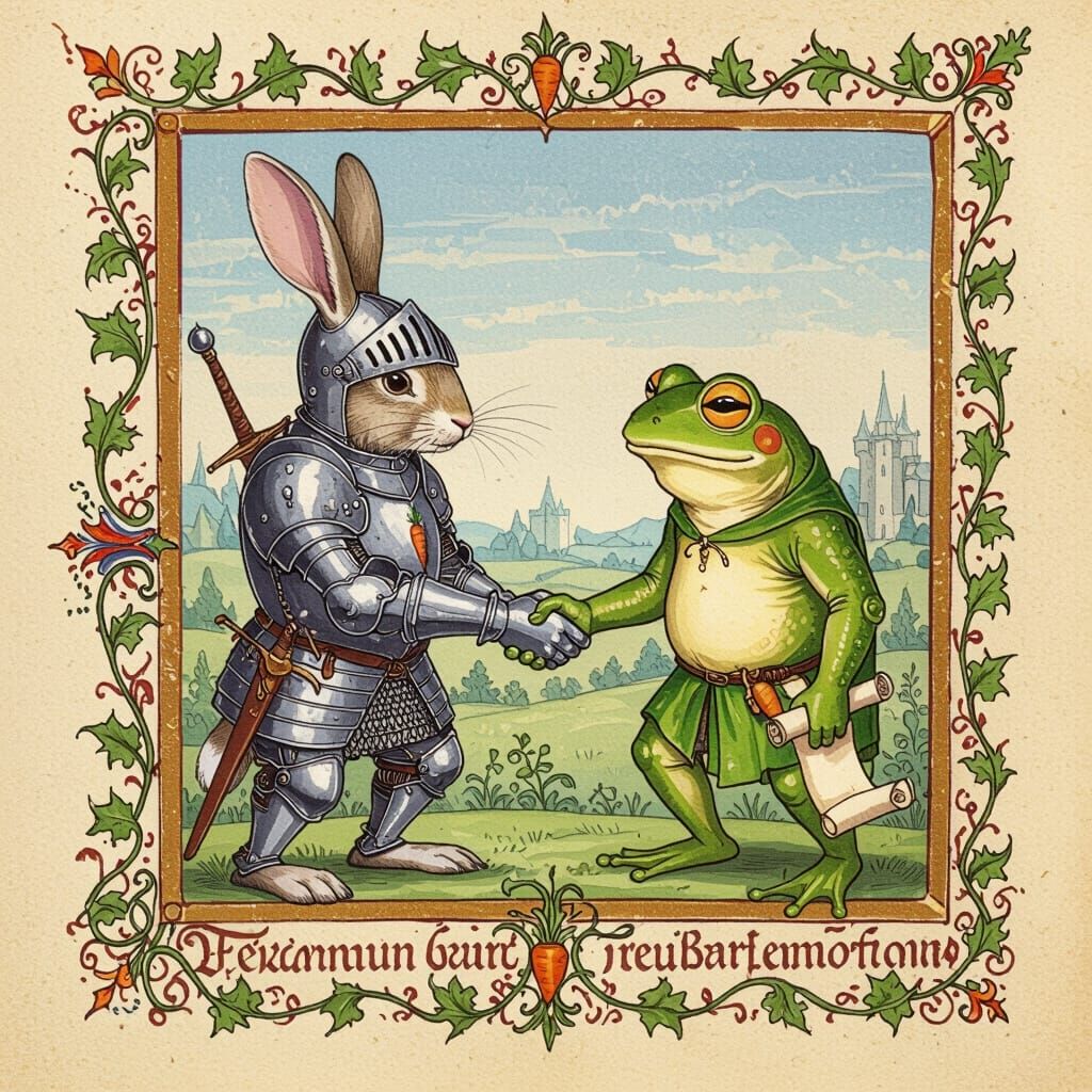 Medieval Frog and Rabbit Treaty Illustration