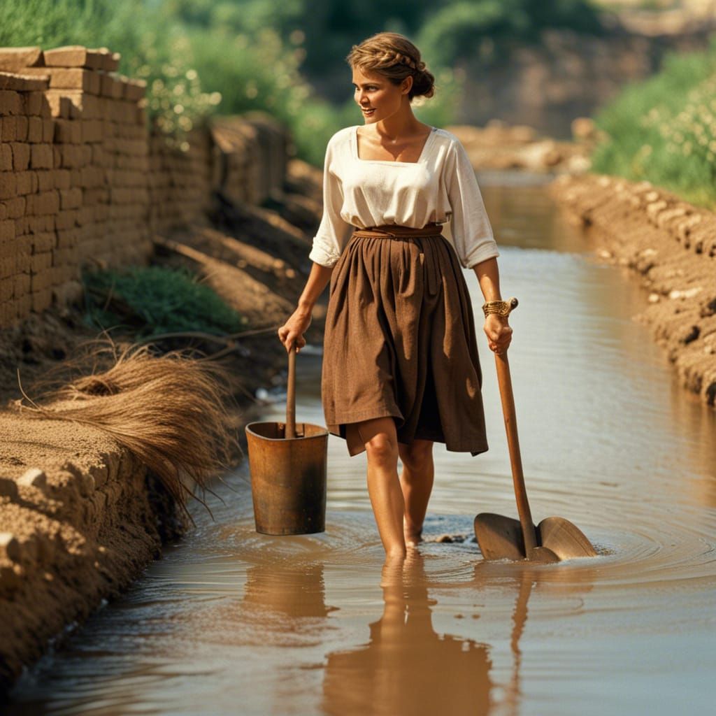 Roman Empire Women Working Barefoot in Ditch