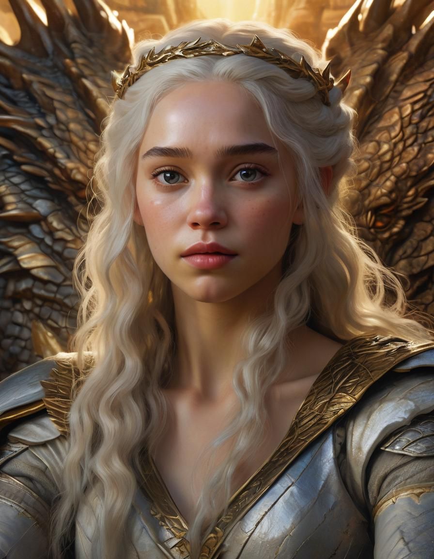 Daenerys Targaryen Portrait on Dragon Throne