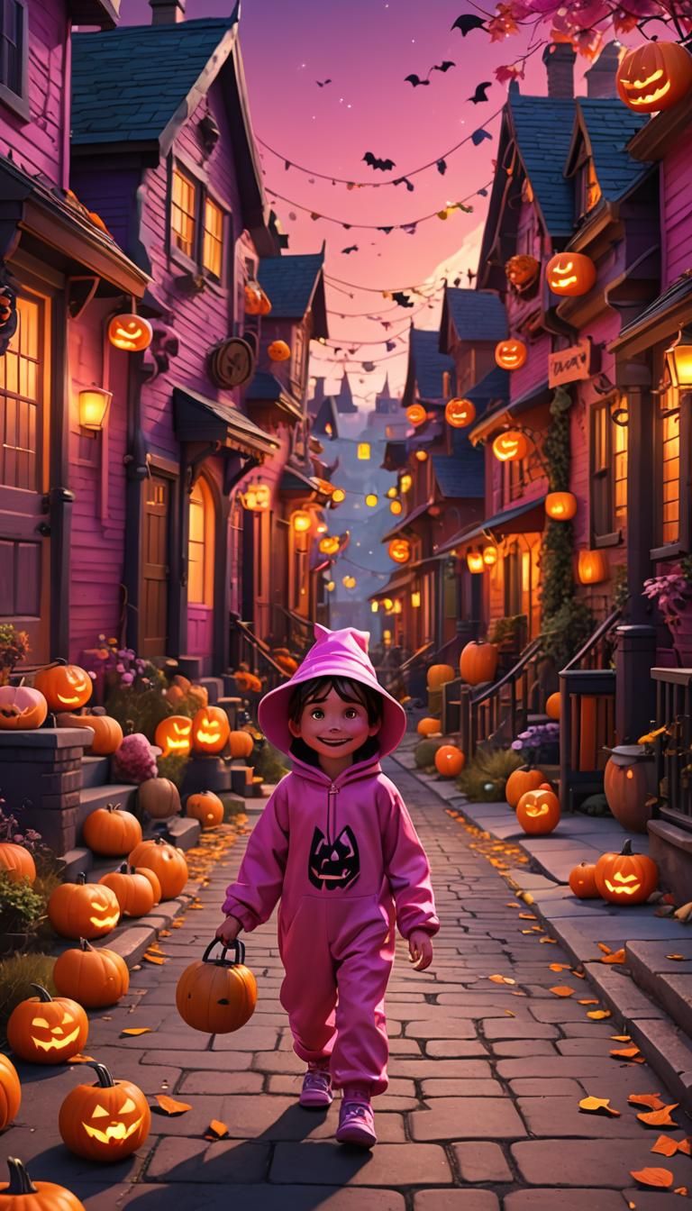 Pink Halloween Costume in Pixar-Style 3D Art