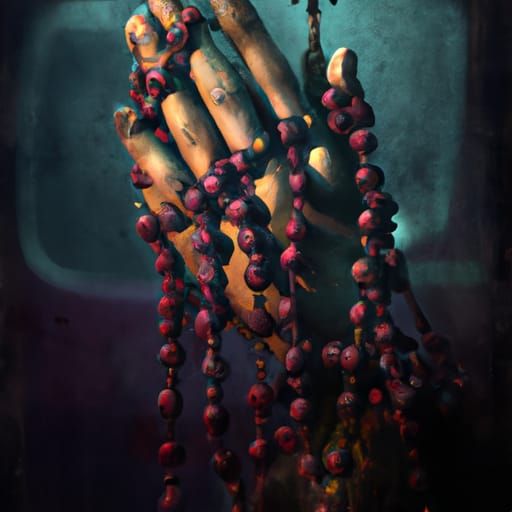 Clasped Hands with Rosary Dripping Blood