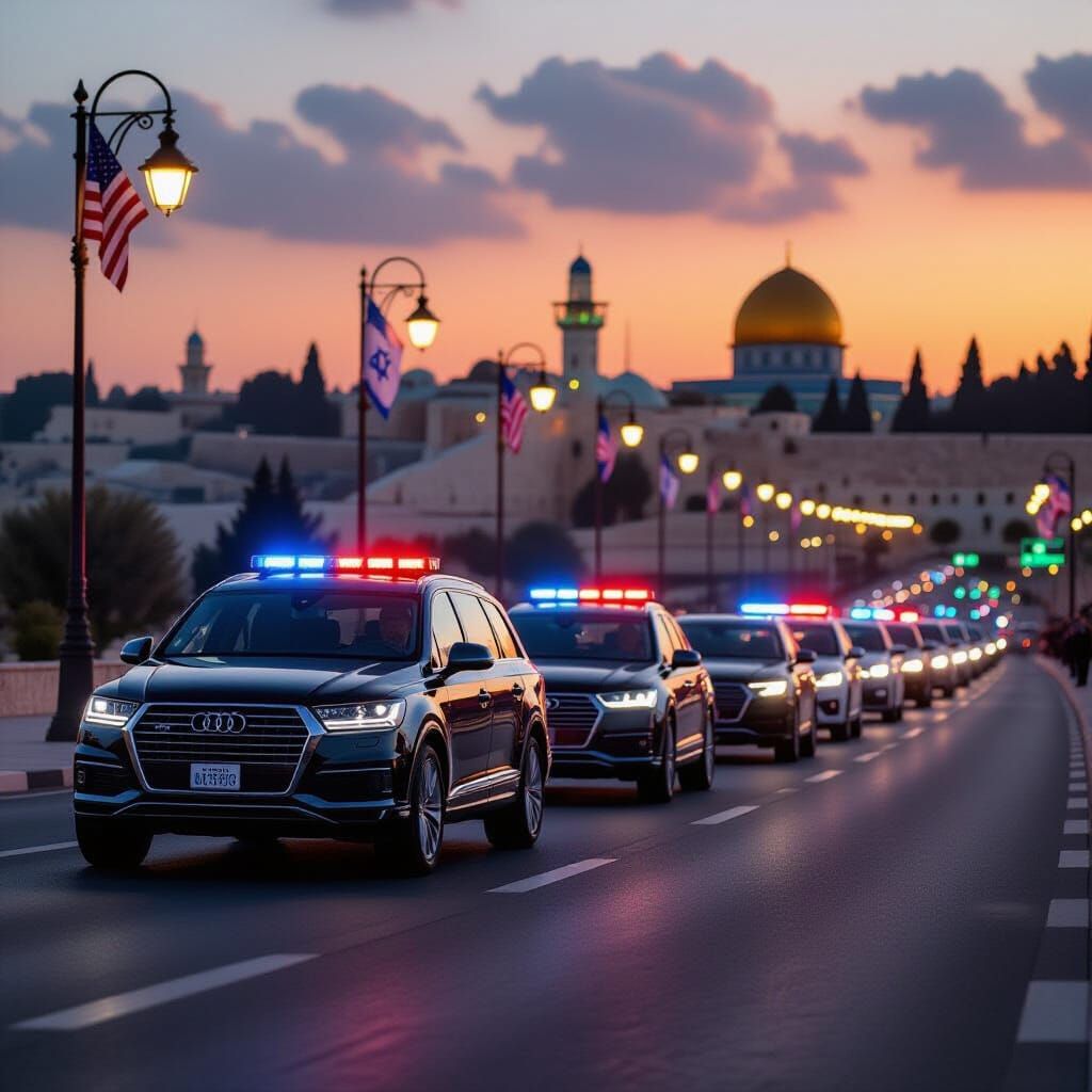 Trump Motorcade on Israel's Route 1 in Golden Hour