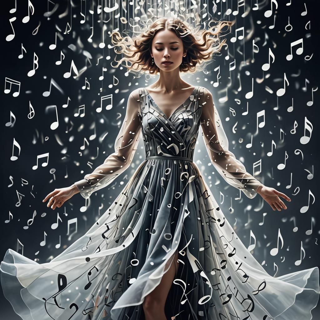 Ethereal Woman in Musical Note Dress