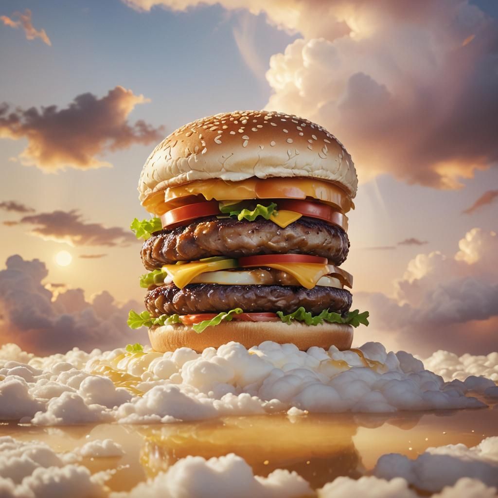 Hamburger on a Cloud in Impressionist Style