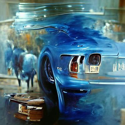 1968 Blue Mustang as Oil Painting