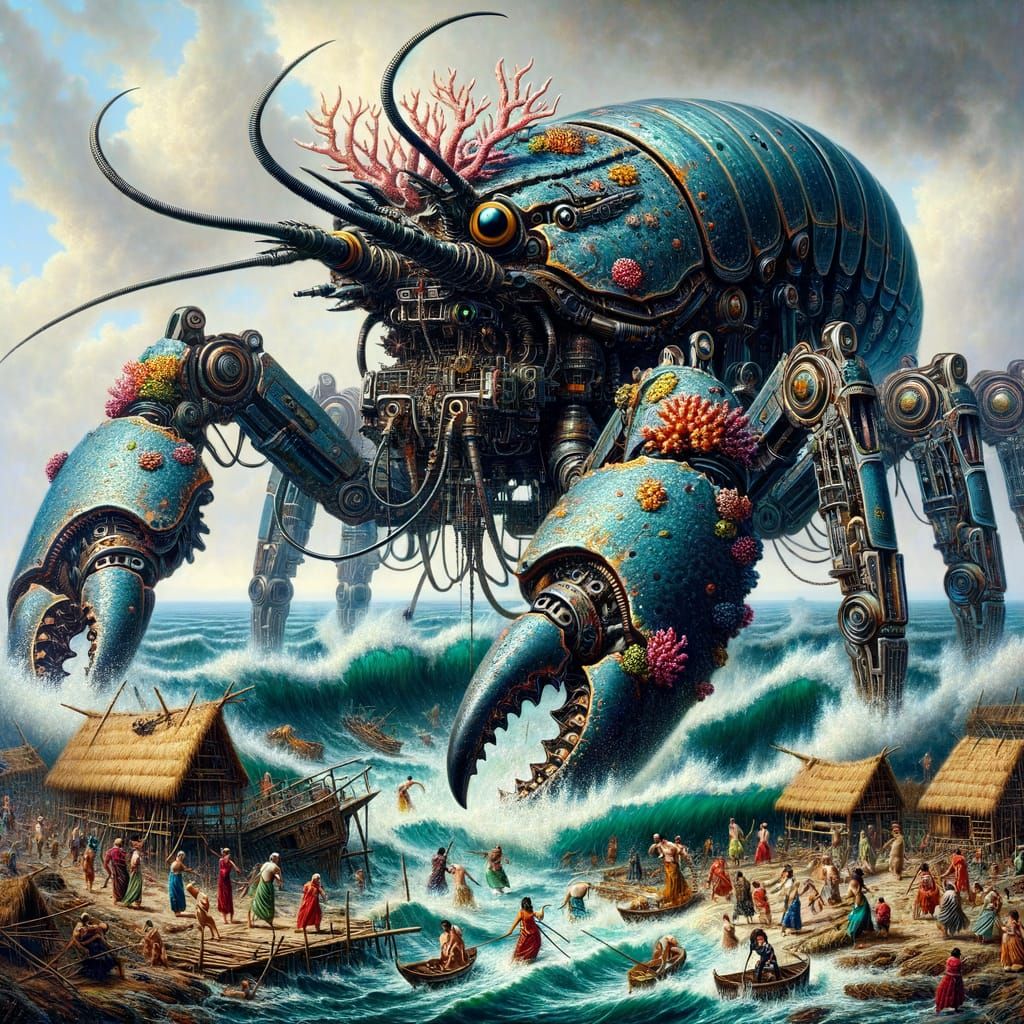 Mechanical Sea Monster Wreaks Havoc on Coastal Village in Da...