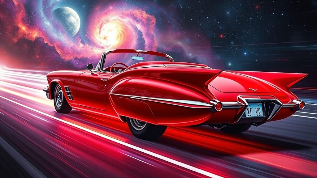 Classic Star Cruiser in Vibrant Red, Inspired by 1950s Ameri...