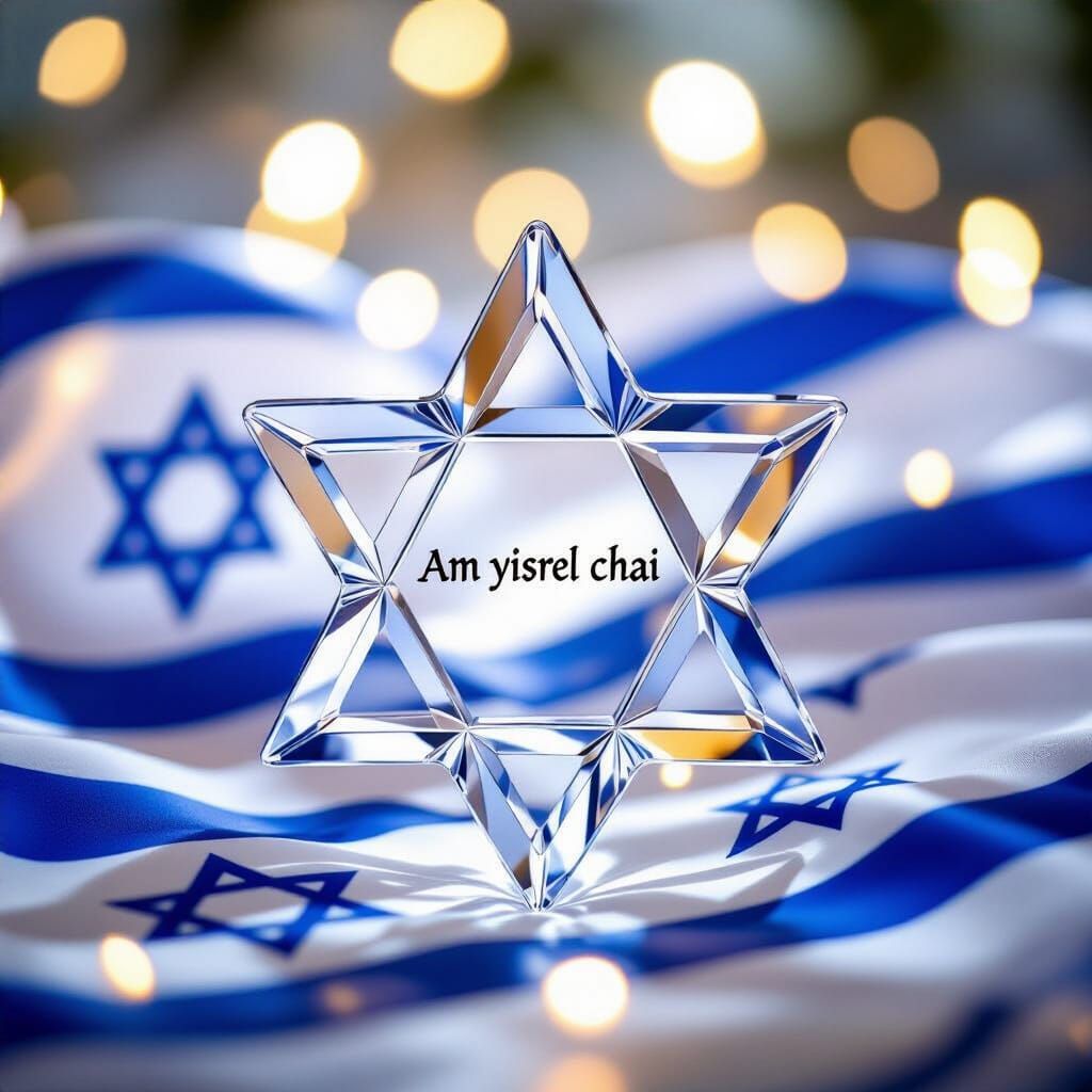 Intricate Glass Star of David with Israeli Flags