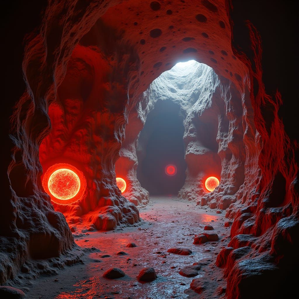 Luminous Orbs in a Mystical Cave