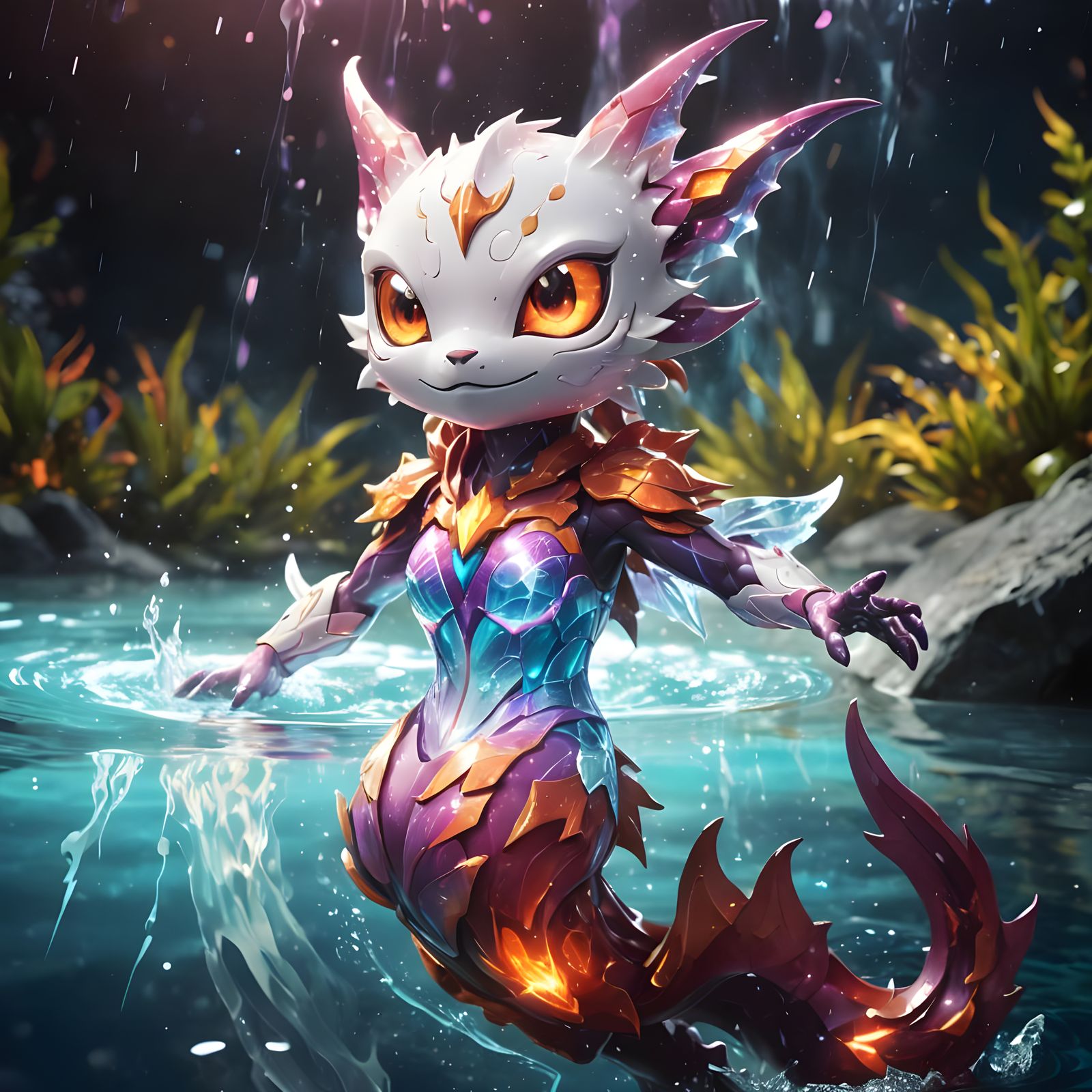 Fakemon's Cosmic Underwater Game in Dark Fantasy Style