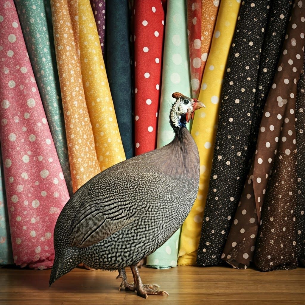 Guinea Fowl's Polka Dot Fabric Store Surprise