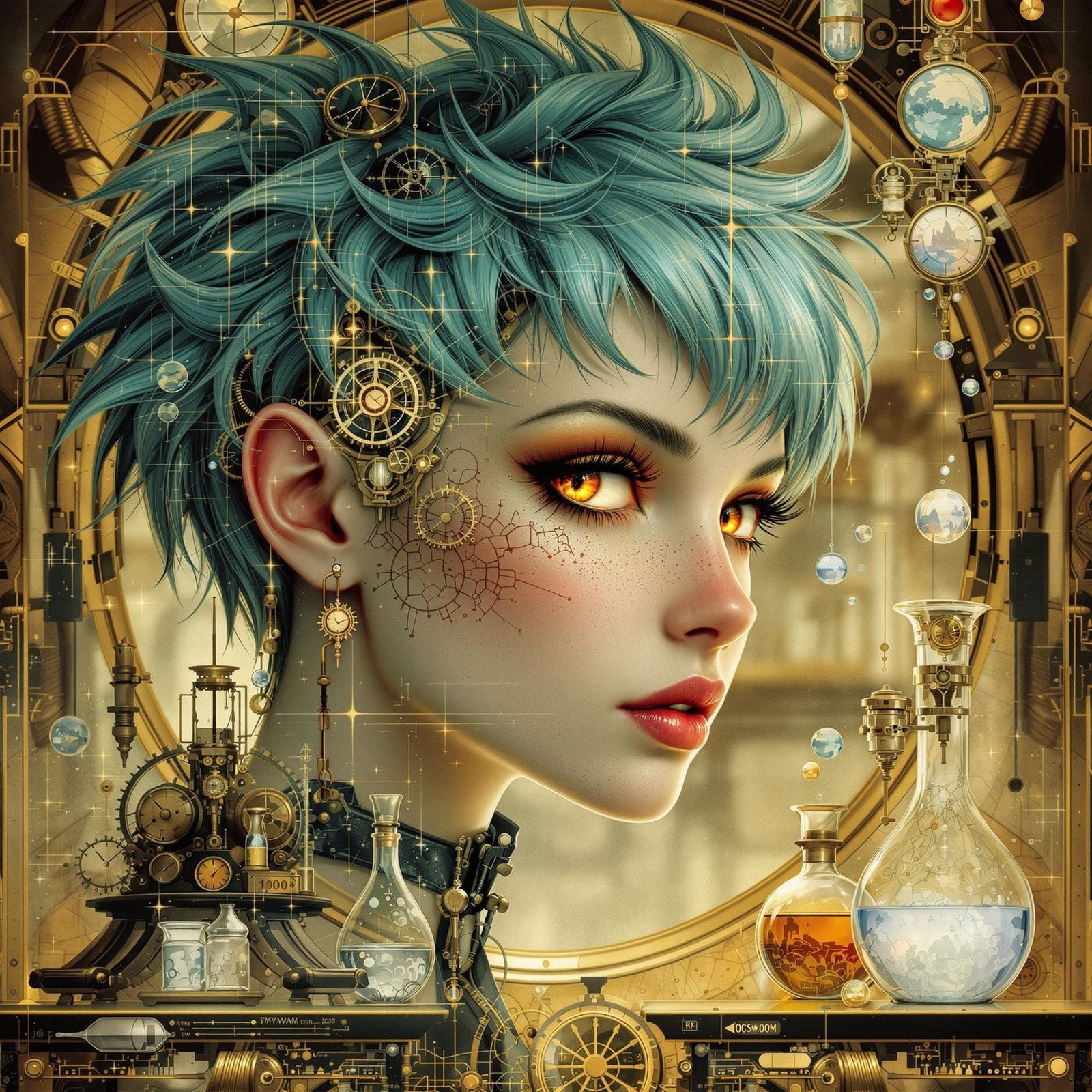 Steampunk Fairy in Laboratory: Art Nouveau Style