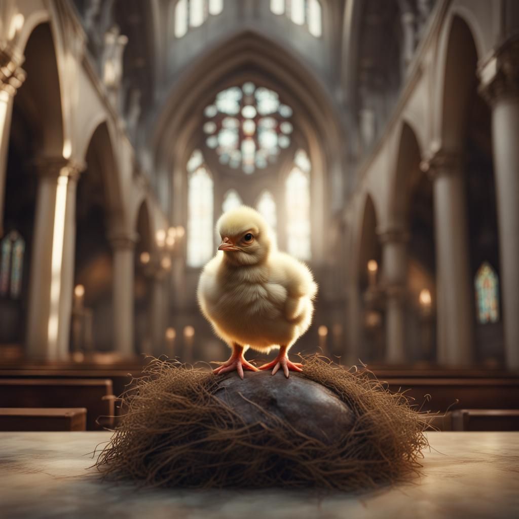Cute Baby Chicken Sculpture in Church