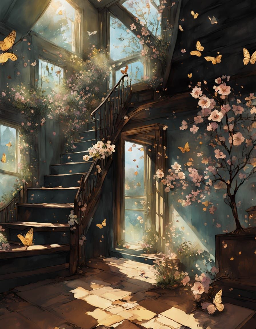 Fantasy Meadow House in Watercolor Style