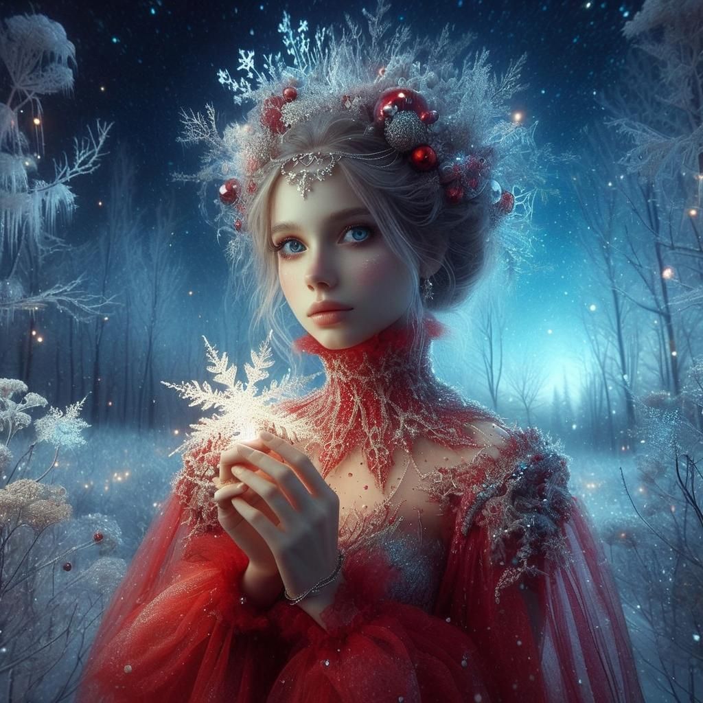 Ethereal Snow Queen in Winter Landscape