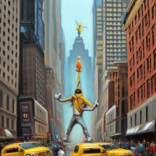 Giant Minion Tramples New York: Oil Painting