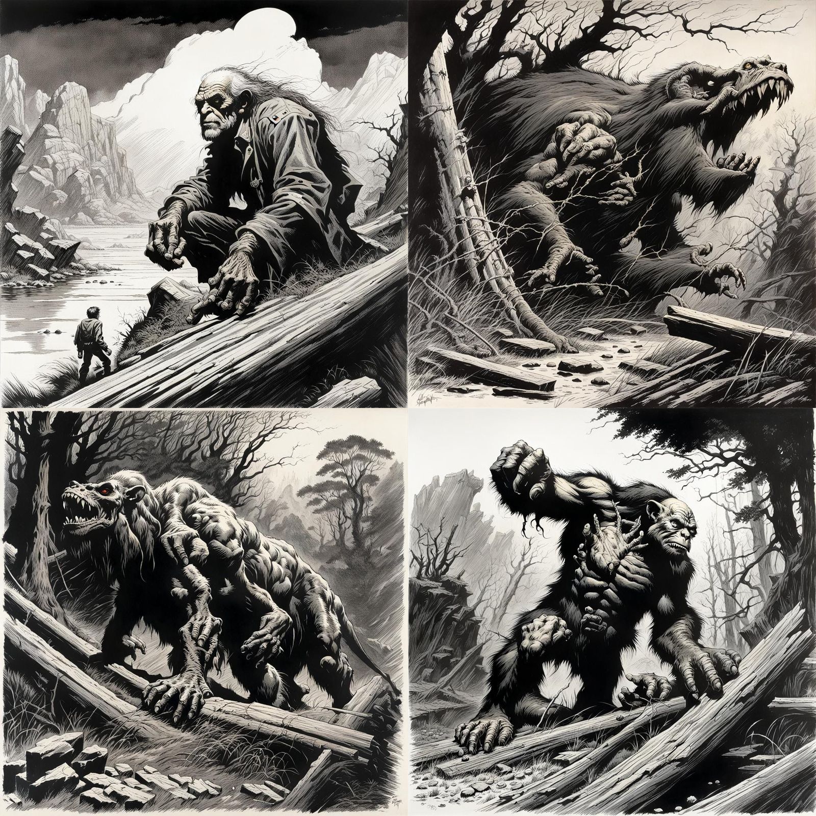 Detailed Pen-and-Ink Art in Gothic Horror Style