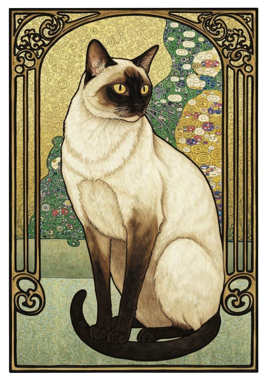 Art Nouveau Siamese cat , style of Klimt