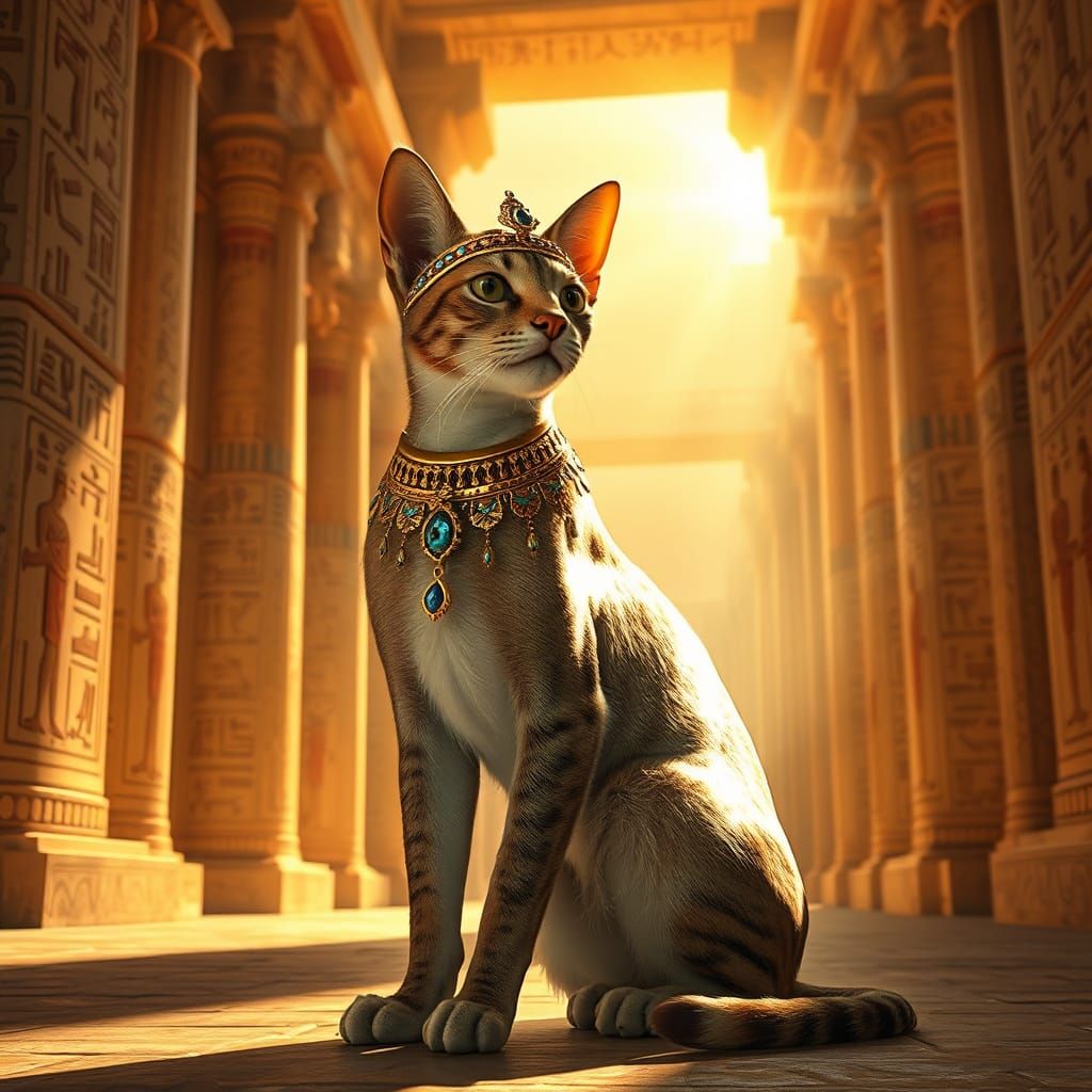 Ancient Egyptian Goddess Cat in Golden Splendor
