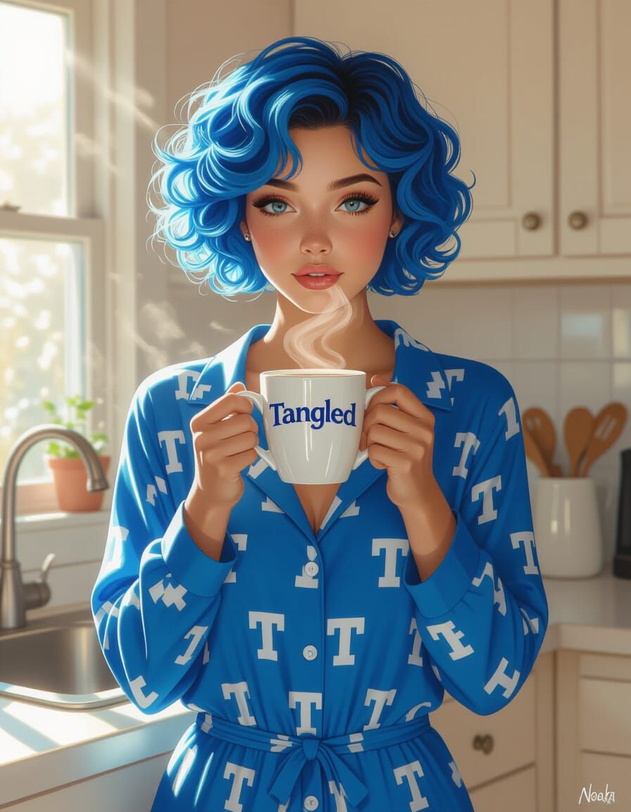 Blue Pajama Girl: Hyperrealistic Morning Portrait