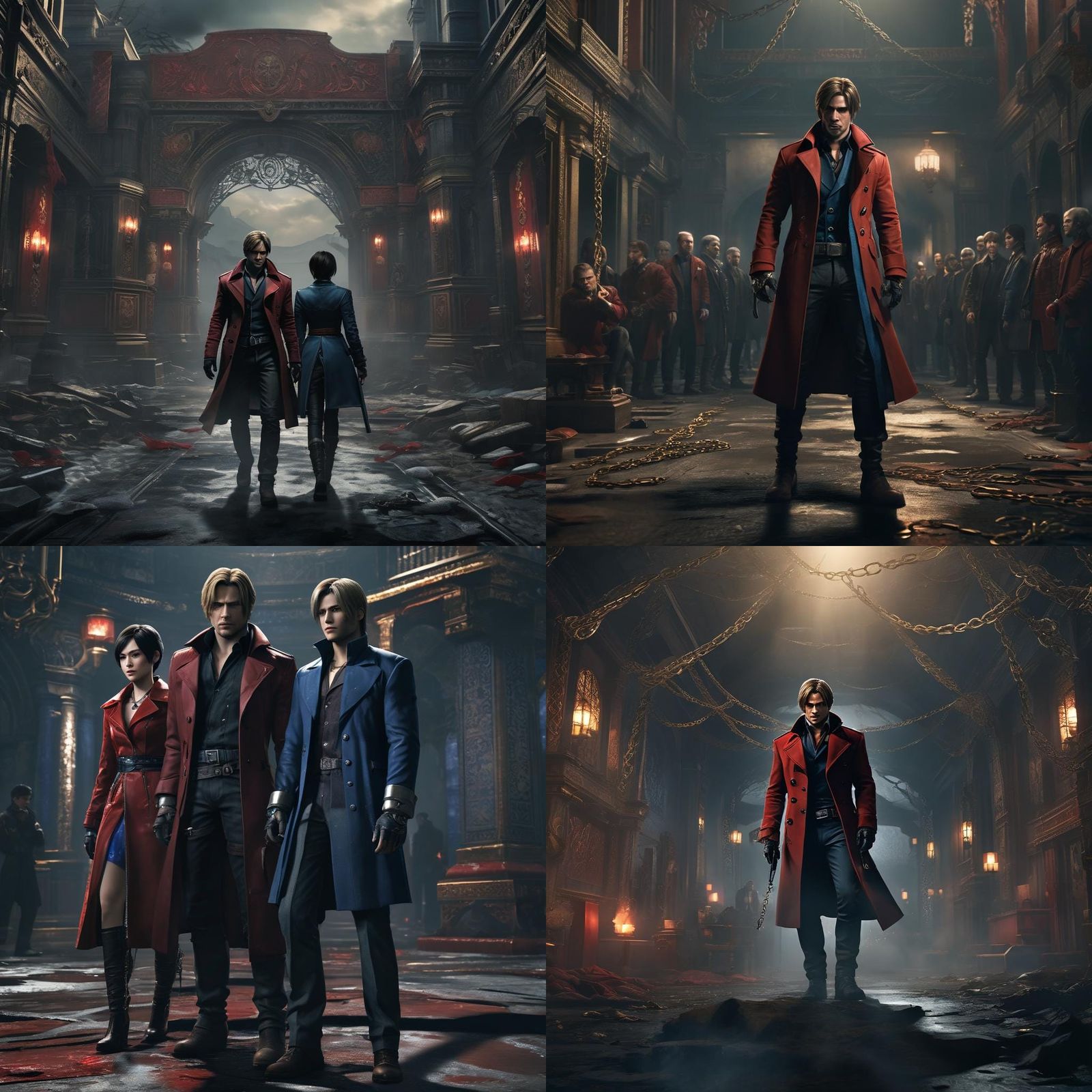 Leon Kennedy in Opulent Red Coat with Intricate Details