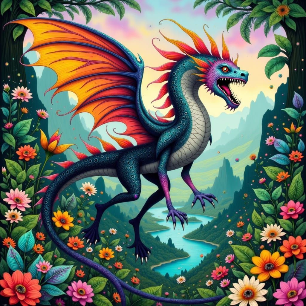 Majestic Dragon Aumakua in Tropical Skies