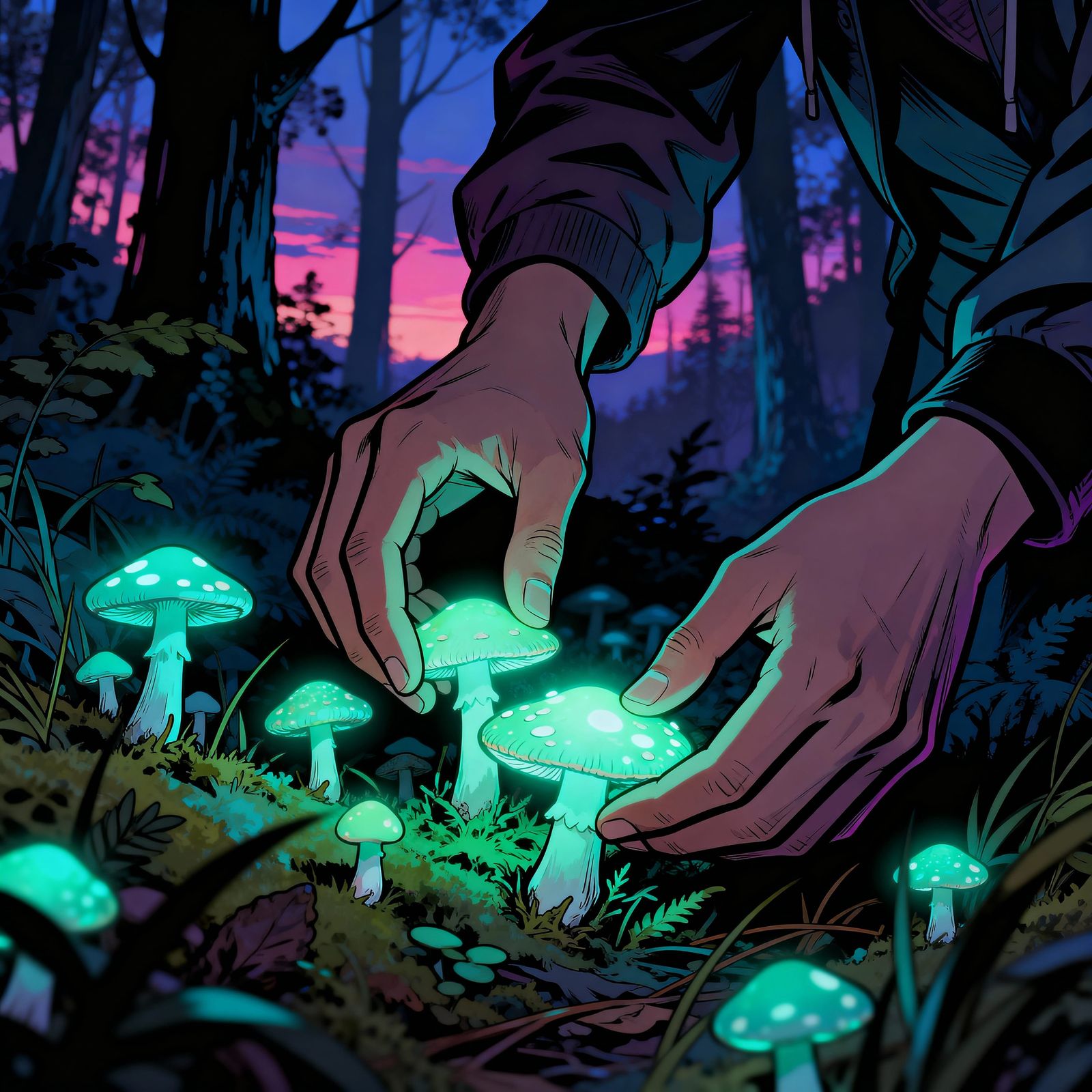 Glowing Mushrooms Foraged in Enchanted Forest