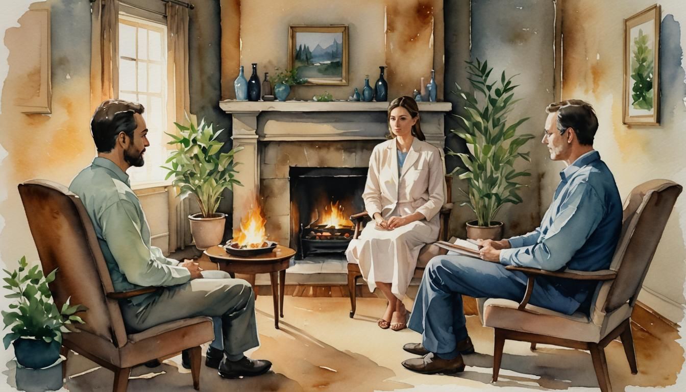 Therapist and Patient in Session: Romantic Watercolor